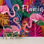 Pink Flamingo mit bunten Blättern Fototapete