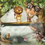 Papier peint panoramique girafe et lion roi en aspect 3D