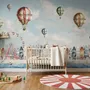 Kids Harbor Village and Hot Air Balloons Wallpaper Mural