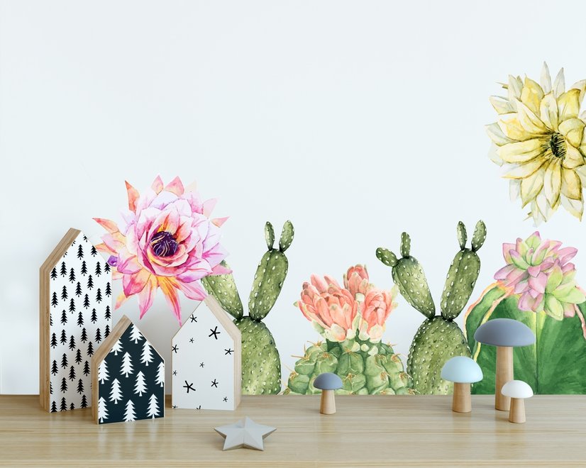 Aquarelle Rose Jaune Cactus Floraux Stickers muraux Sticker