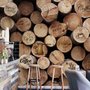 Kaffeeladen mit Holzwand Fototapete