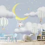 Papier peint nuage dessin animé et lune jaune pour enfants
