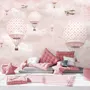 Kids Girls Pink Sky of Hot Air Balloon and Aircraft Wallpaper Mural