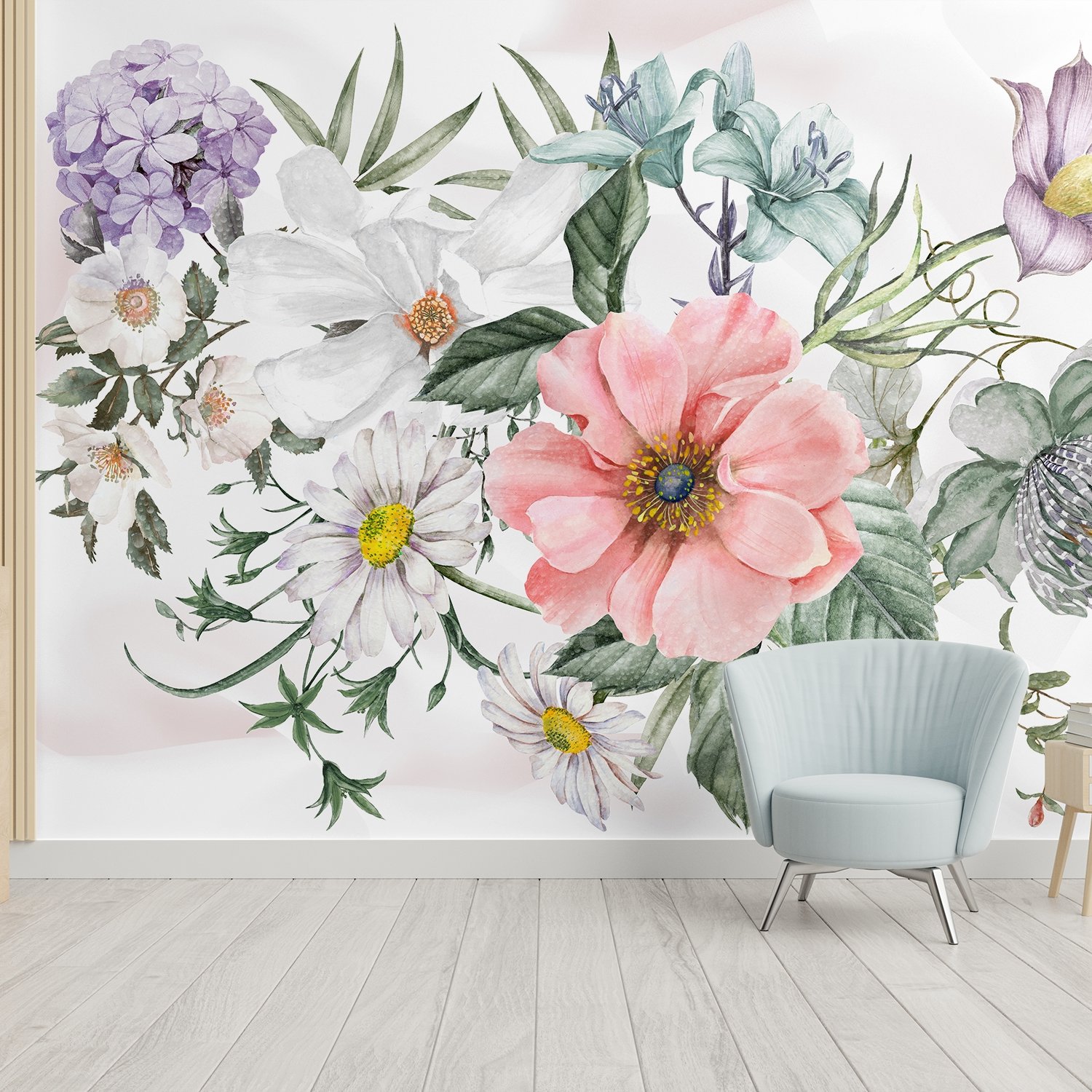 Watercolor Large Floral Bouquet Wallpaper Mural - Peel and Stick