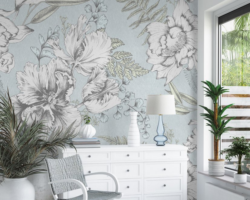 Drawing Floral Bouquet Art Wallpaper Mural