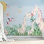 Papier peint panoramique de la chambre d'enfant, paysage tropical avec de jolies fillettes
