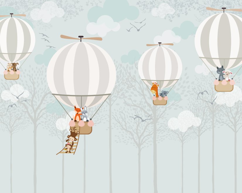 Hot Air Balloons with Animals Wallpaper Mural