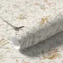 Cute rabbits wallpaper with woodland animals, white birds and acanthus scrolls on an ivory cream ground