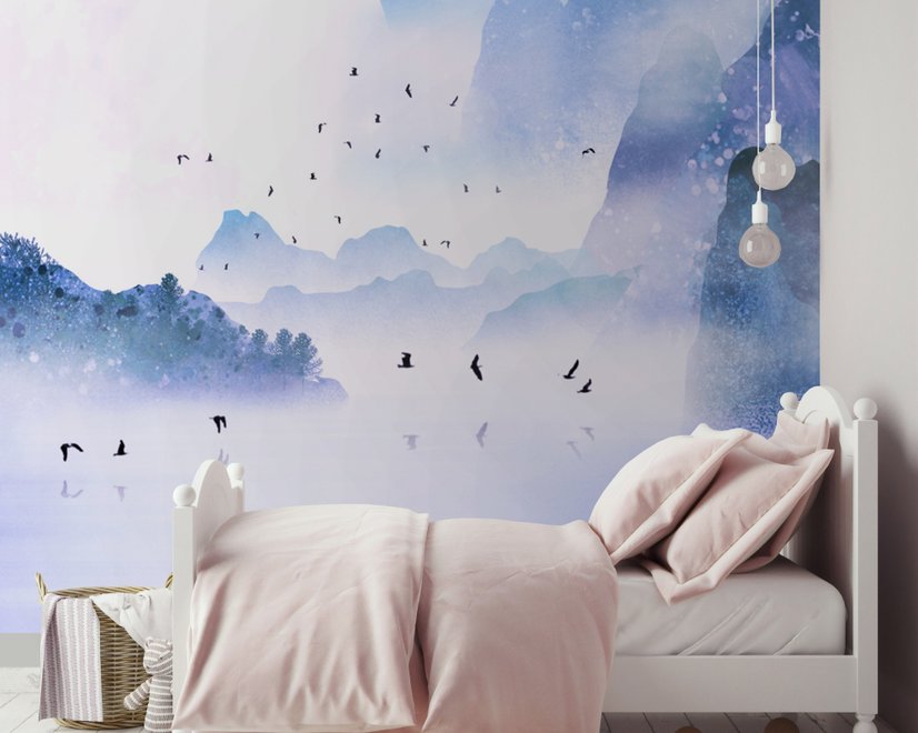 Kids Lakescape with Little Canoe Wallpaper Mural