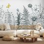 Charcoal Leaf and Flower Wallpaper Mural