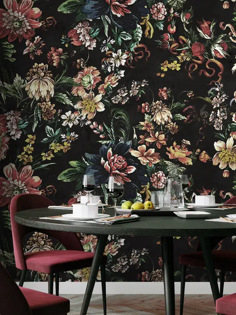 Art Nouveau Papier peint panoramique floral foncé