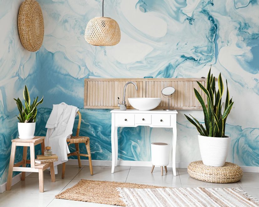 Marble Style Blue Brush Paint Art Wallpaper Mural
