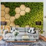 Hexagon Honeycomb Pattern and Fresh Grass Wallpaper Mural