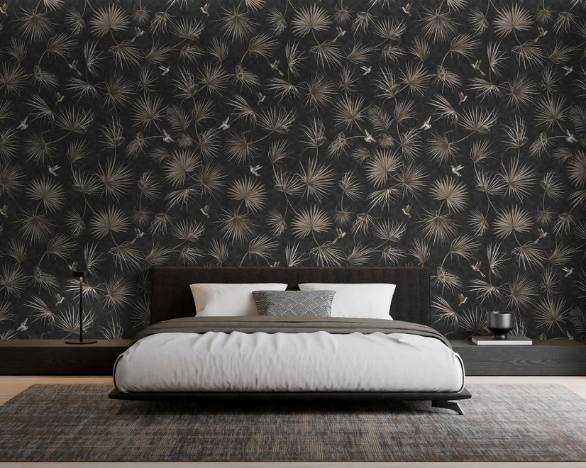 Tropical Palm Leaf and Birds Wallpaper Mural