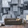 3D Look Concrete Style Gray Abstract Cubes Wallpaper Mural