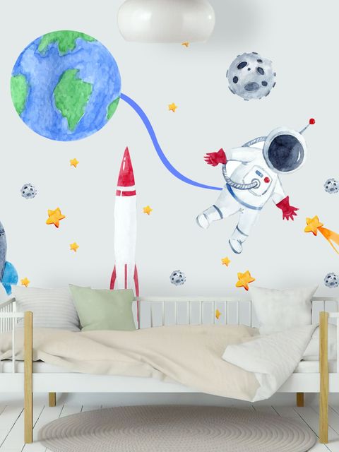 Stickers muraux espace aquarelle astronaute terre enfants