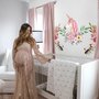 Stickers muraux licorne rose floraux colorés enfants