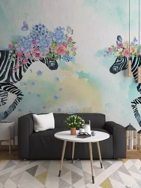 Bunte Blumige Zebra Fototapete