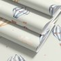 Watercolor blue wallpaper with hot air balloons, cream clouds and peach stars on pale sage green