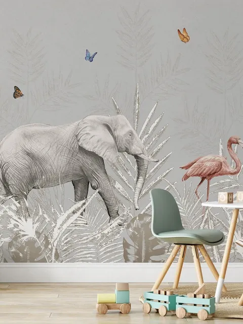Tropical Animals with Leafs Wallpaper Mural For Children