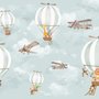 Montgolfière avec des animaux de dessin animé pour d'enfant papier peint panoramique