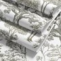 Monochrome wallpaper with grey tree toile on a clean white ground