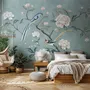Vintage Peony Floral and Swallow Wallpaper Mural