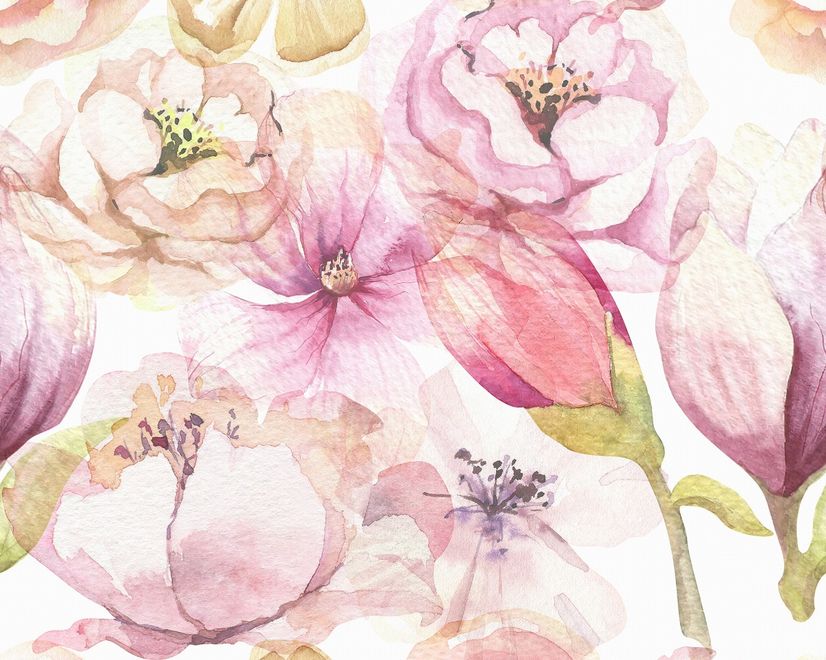 Pink Peony Floral Bouqet Pattern Wallpaper Mural