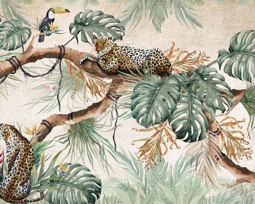 Leopards on Branch Jungle Wallpaper Mural