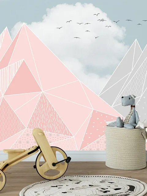 Pink Gray Polygonal Mountain Wallpaper Mural