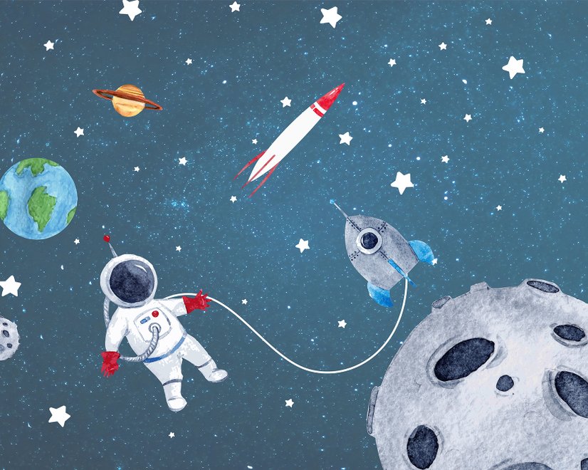 Watercolor Space with Astronaut and Meteor Wallpaper Mural