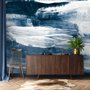 Papier peint panoramique bleu et blanc avec pinceau