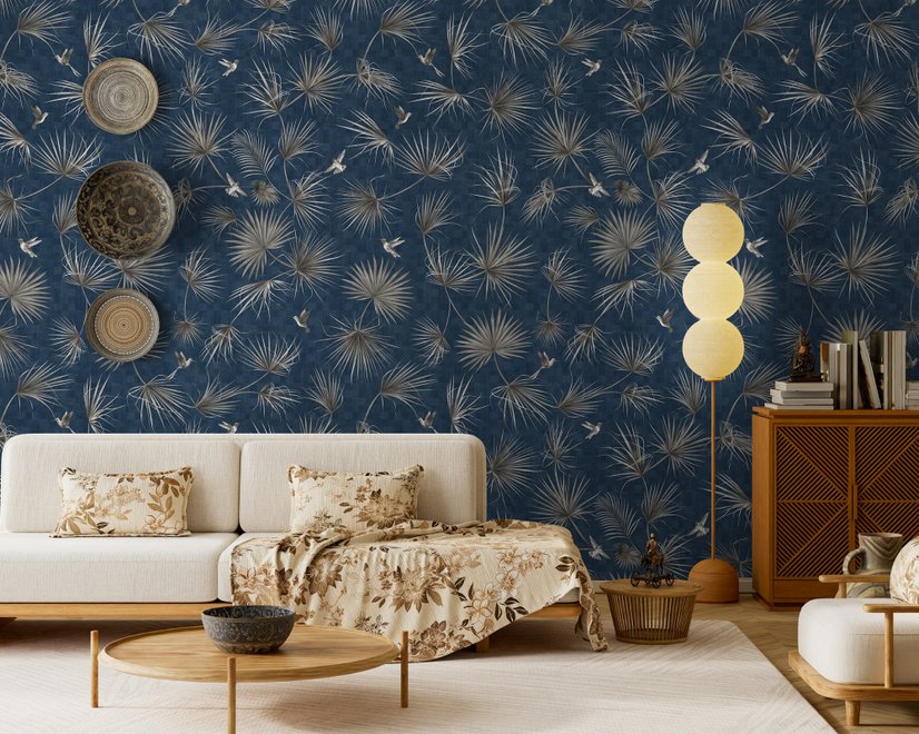 Tropical Palm Leaf and Birds Wallpaper Mural