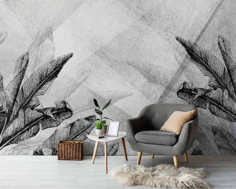Drawn Banana Leaf Wallpaper Mural