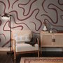 Burgundy-red looping contour lines on blush cream pink wallpaper mural