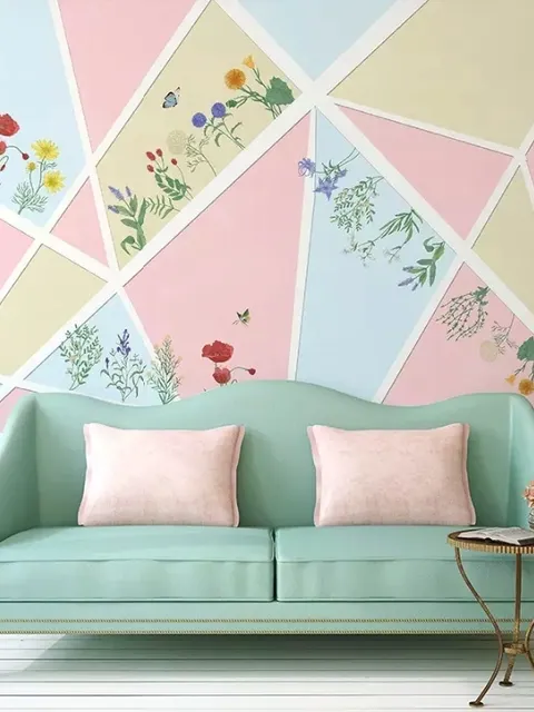 Fototapete mit Blumen und geometrischen Formen