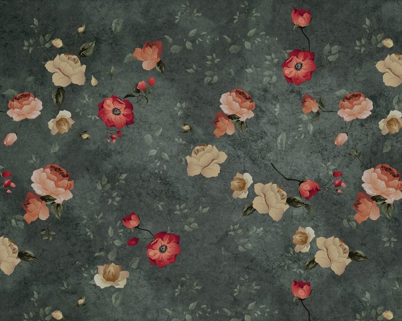 Fototapete mit kleinen Mohnblumen