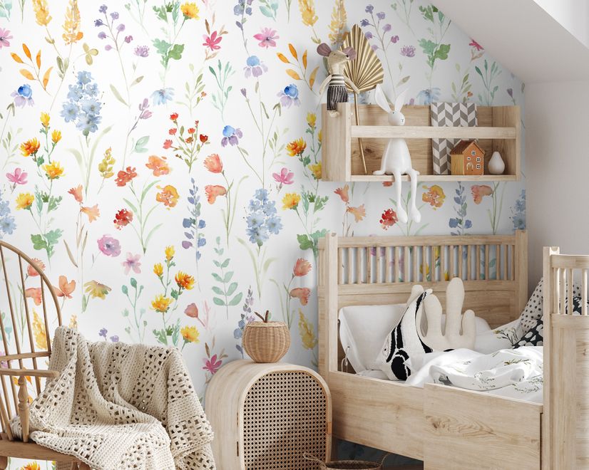 Watercolor Colorful Botanical Wild Flower Wallpaper Mural