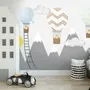 Kids Gray Mountain and Colorful Hot Air Balloon Wallpaper Mural