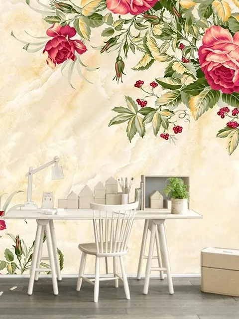 Vintage Pastel Red Floral Wallpaper Mural