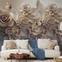 3D Look Faux Embossed Floral Wallpaper Mural