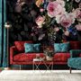 Dark Pink Flowers and Yellow Butterfly Wallpaper Mural