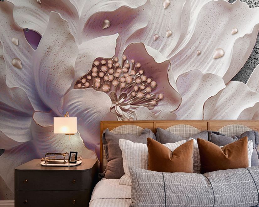 Elegant 3D Floral Pearl Wallpaper Mural