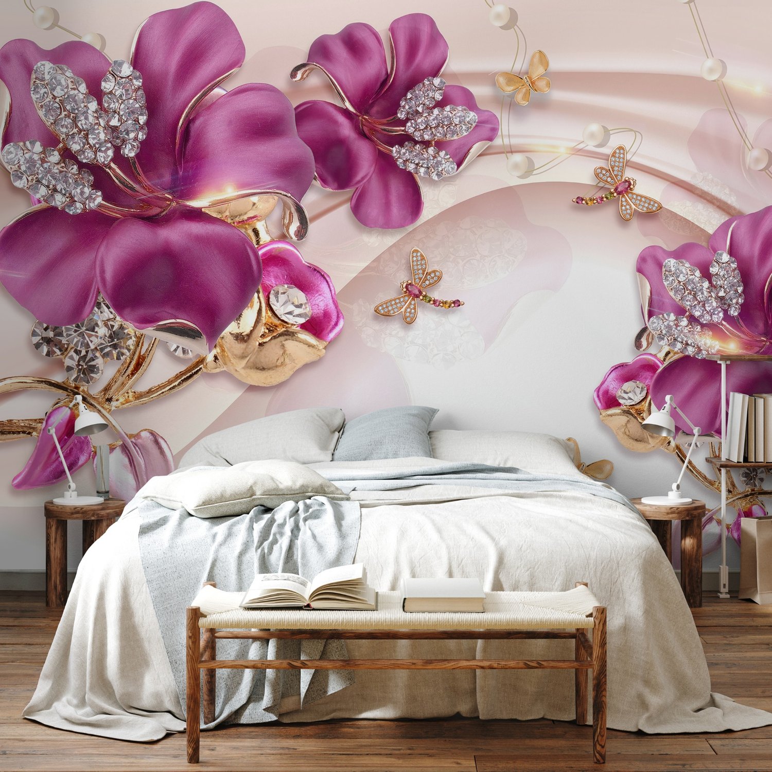 Pink Jewellery Lily Floral Wallpaper Mural - Peel and Stick