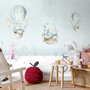 Cartoon Winterscape and Squirrels with Hot Air Balloons Wallpaper Mural