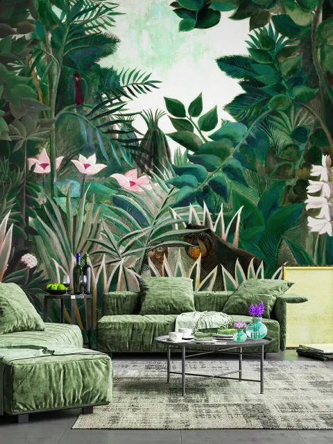 Papier peint paysage peinture forêt exotique