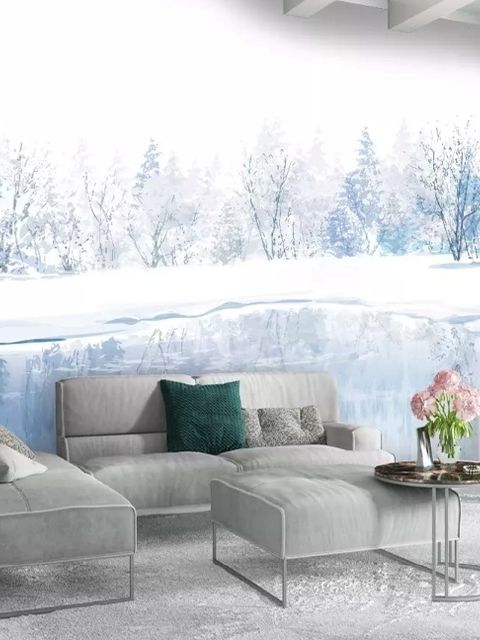Aquarell Winterlandschaft und See Fototapete