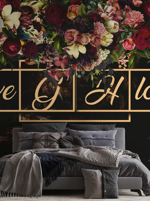Dark Dutch Floral with Your Write Text Wallpaper Mural