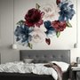 Stickers muraux bouquet floral de pivoine rouge foncé et bleu