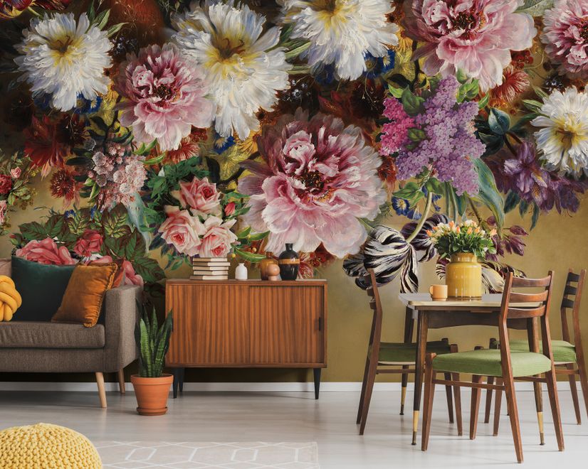 Retro Colorful Flowers Wallpaper Mural